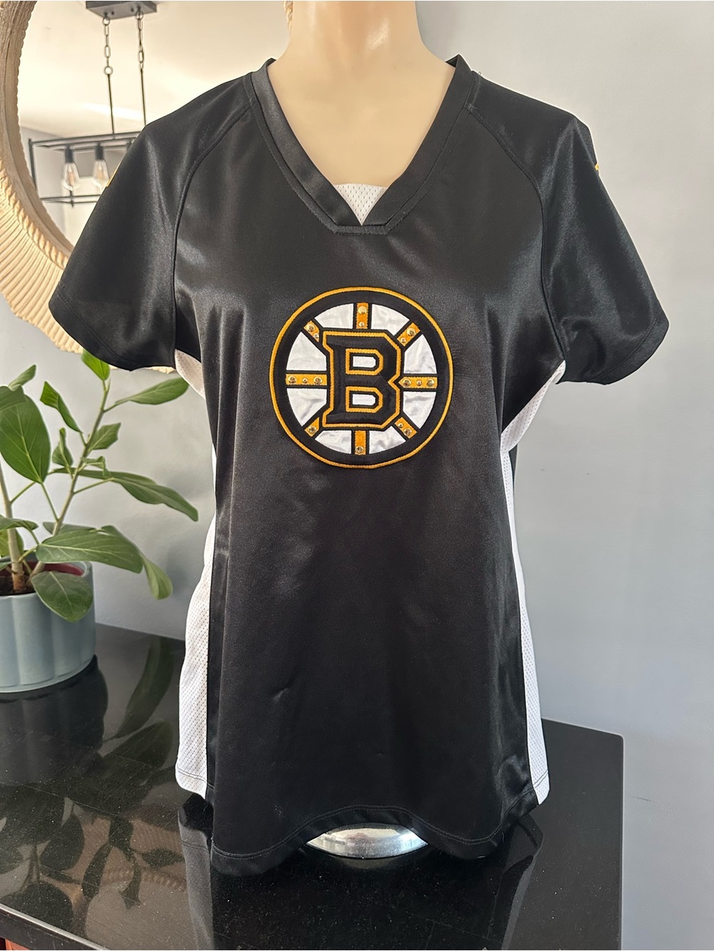NHL Black and White Boston Bruins Women's Hockey Jersey Top